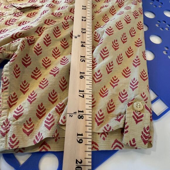 Aarong Bangladesh Men’s XXL Block Print Short Sleeve Button Shirt Beige Red - Picture 6 of 7